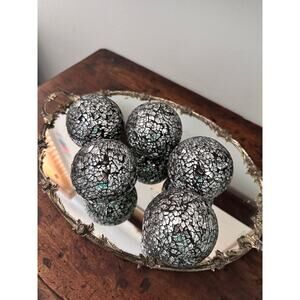 5 Crushed Mosaic Mirror Spheres Decorative Balls 3" each